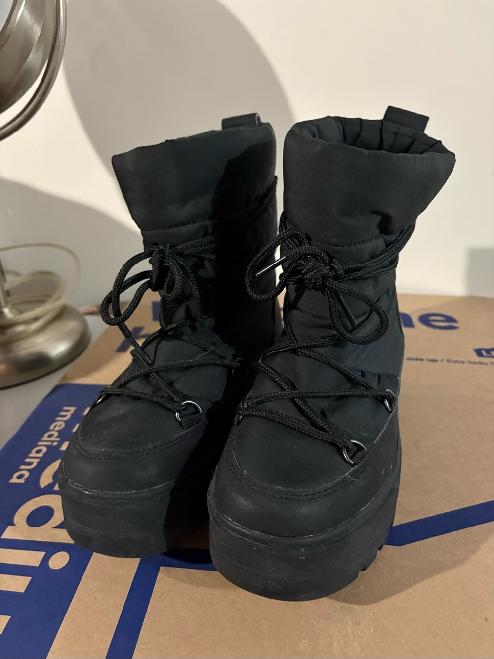 Harlow Black Platform Puffy Winter Boots - Picture 2 of 4